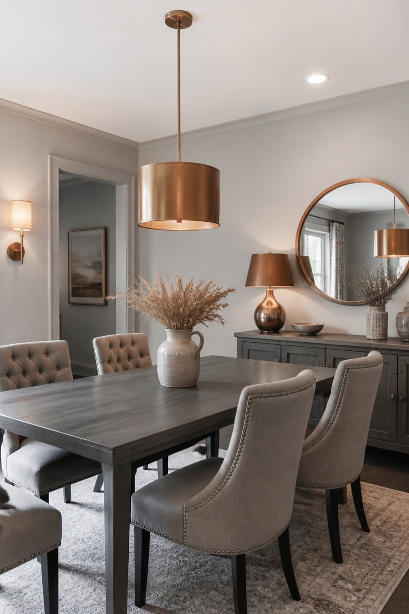 layered warm gray copper accents