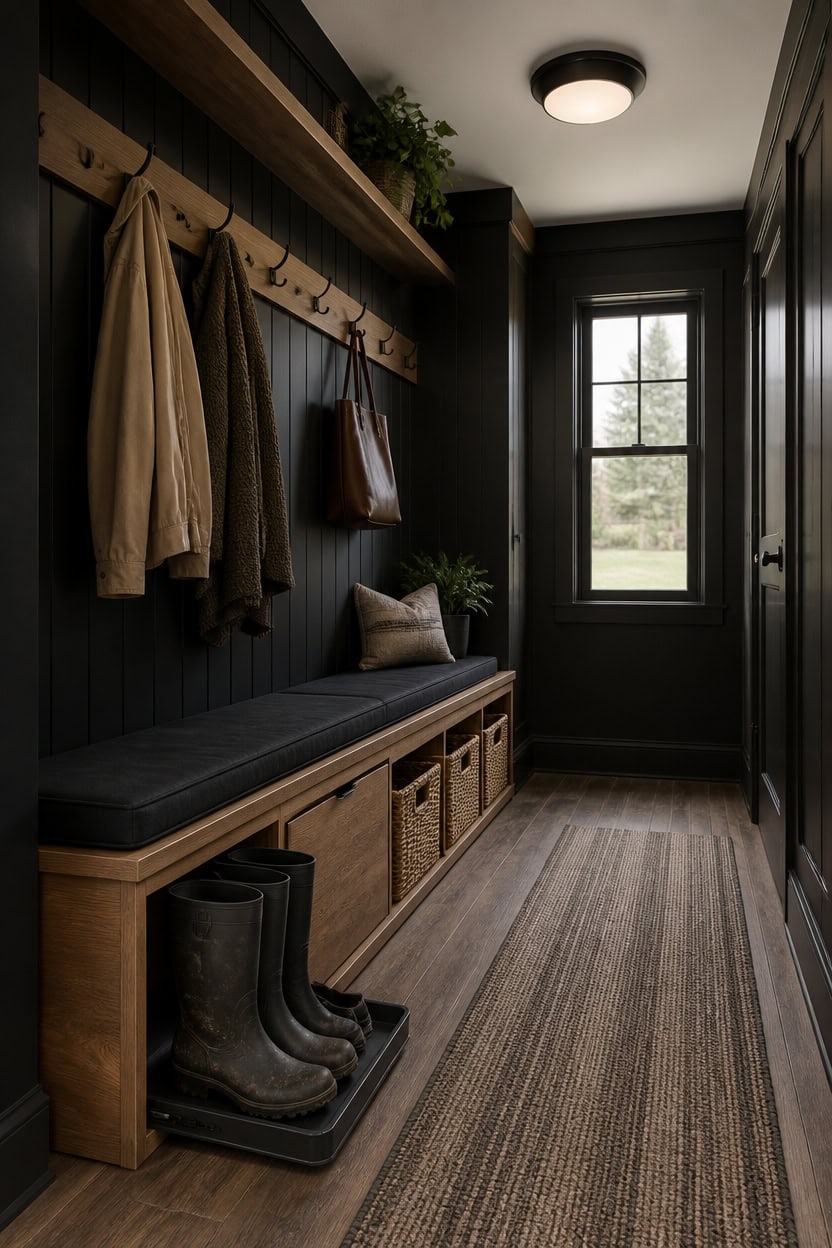lift top black boot bench