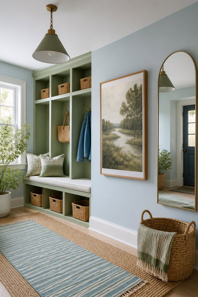 light blue green layered entryway