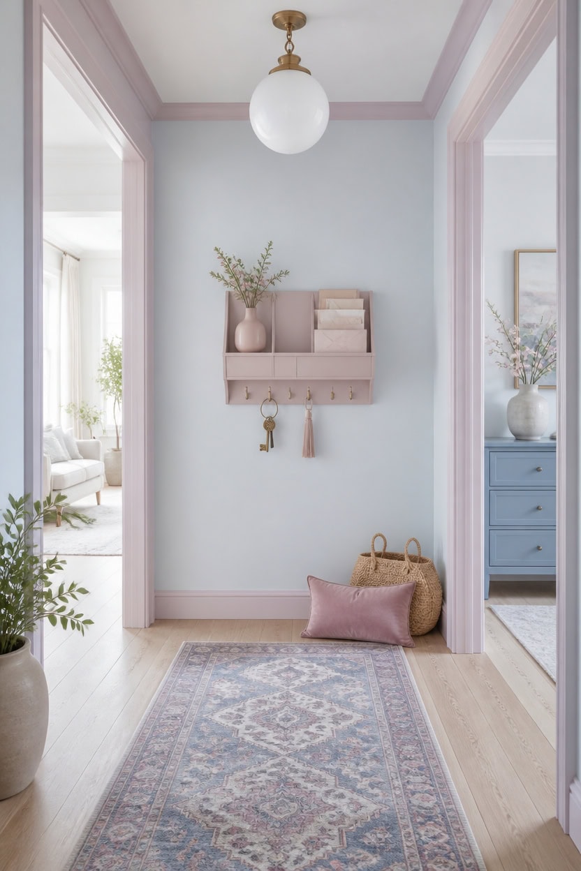 light blue hallway mauve trim