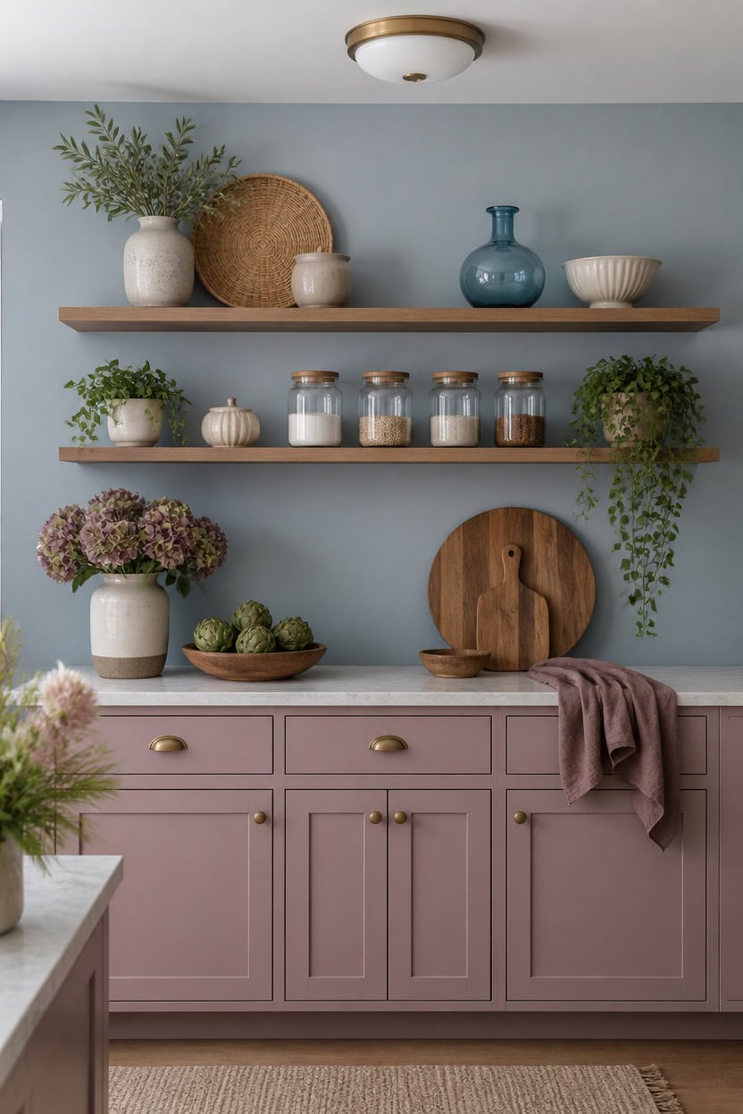 light blue mauve accents