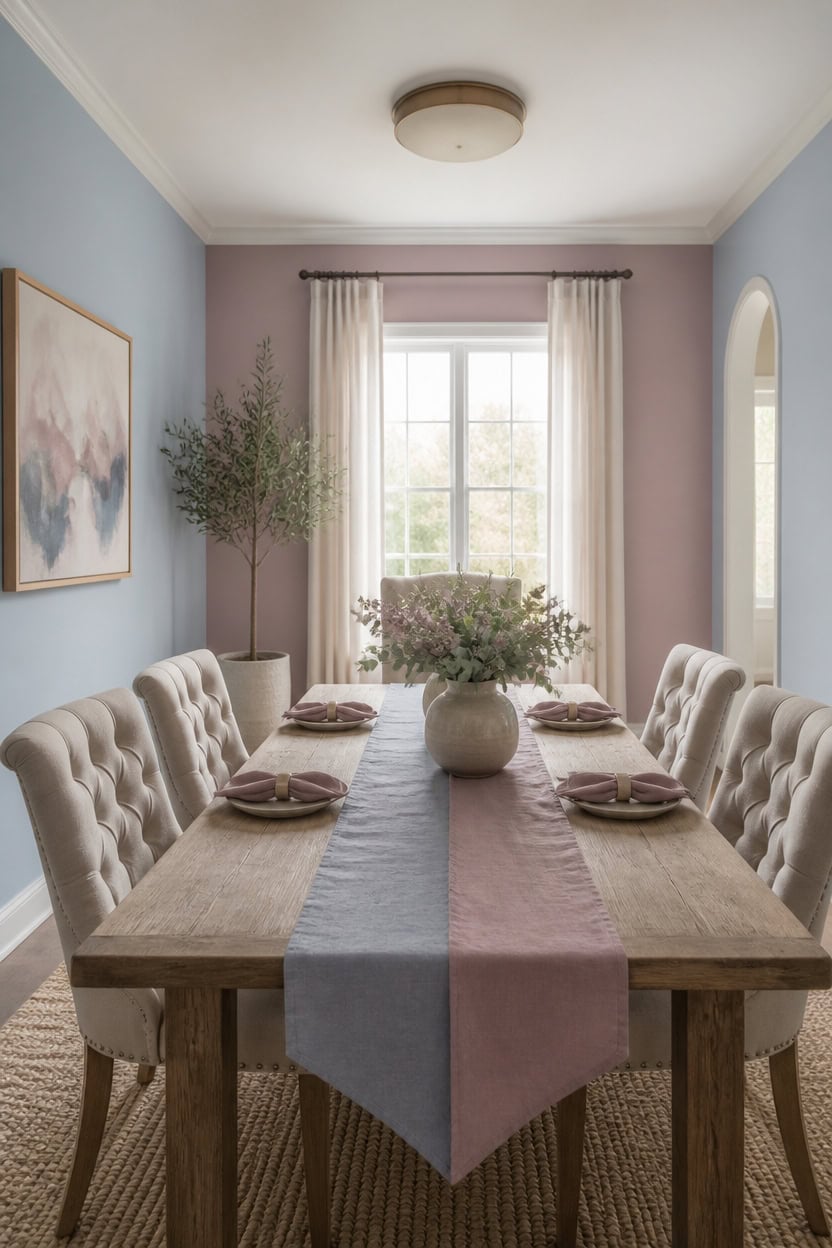 light blue mauve dining