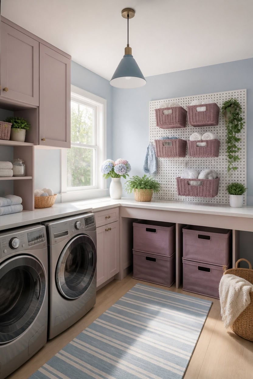 light blue mauve laundry room