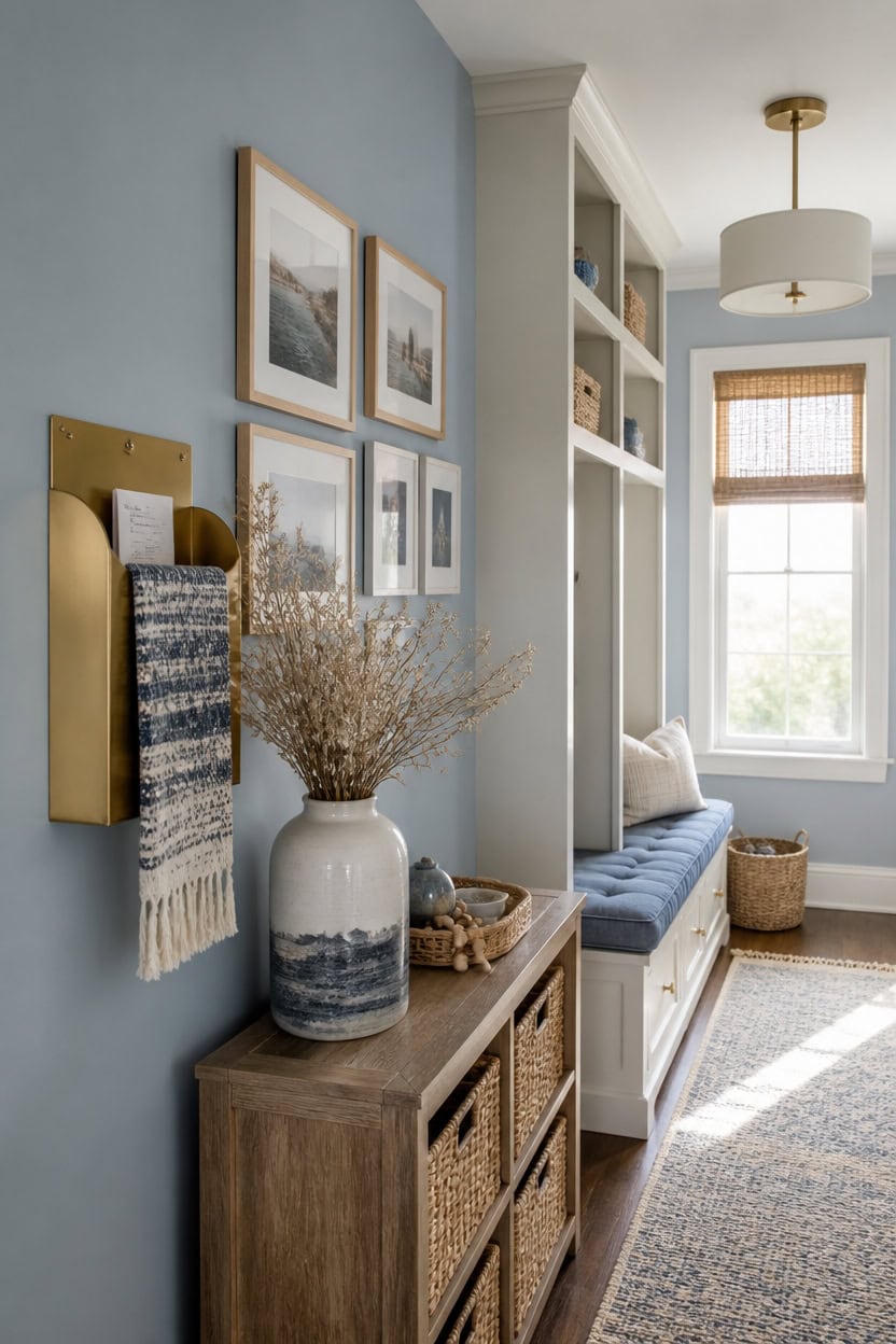 light blue warm textured entryway