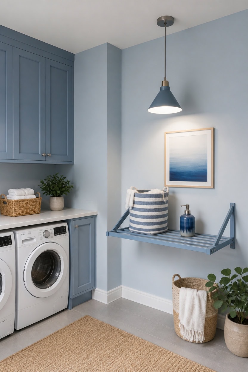 light blues layered laundry nook