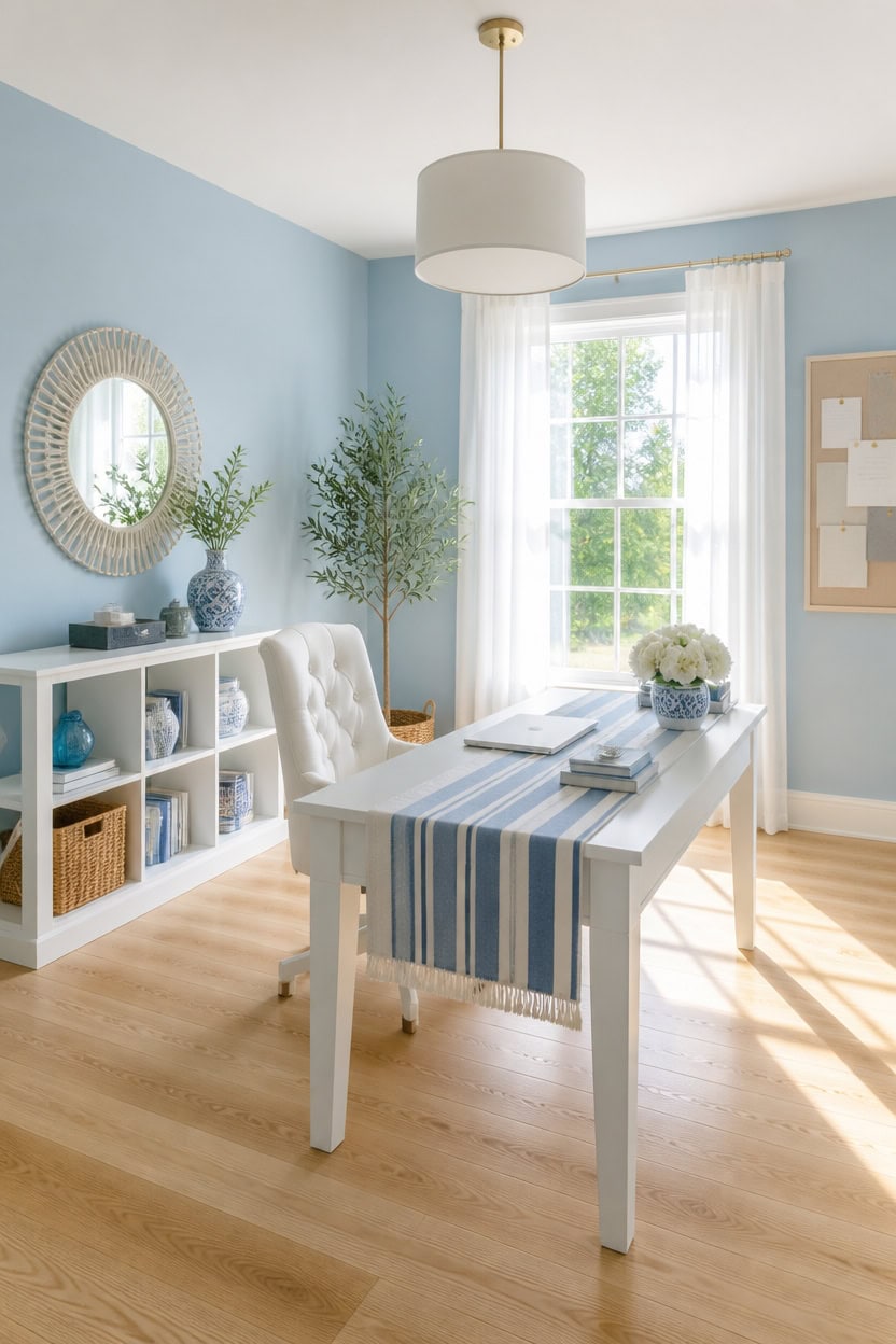 light filled blue office vignette
