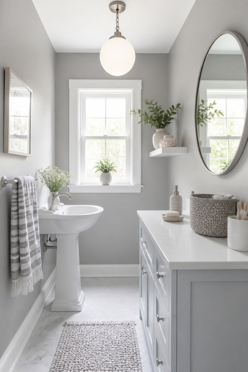 light gray airy bathroom accents
