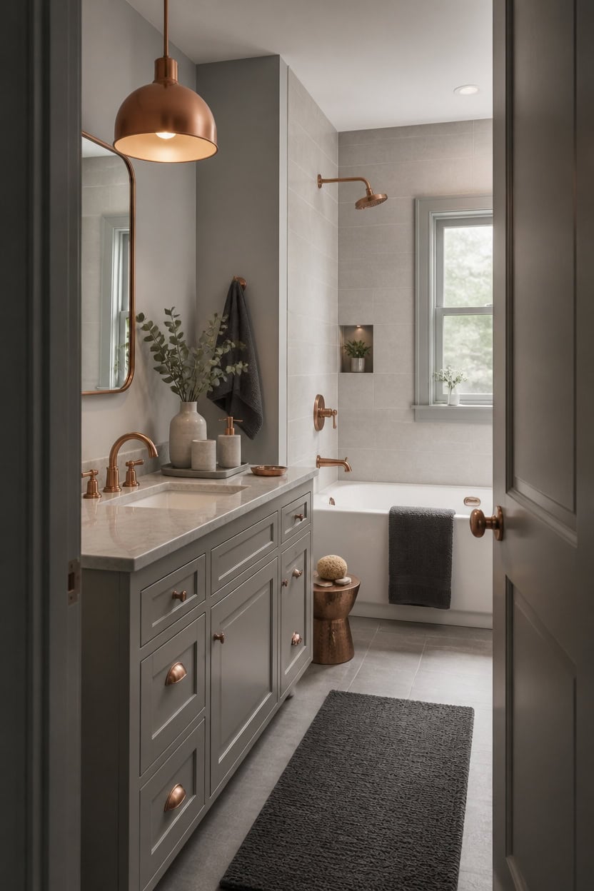 light gray backdrop copper accents