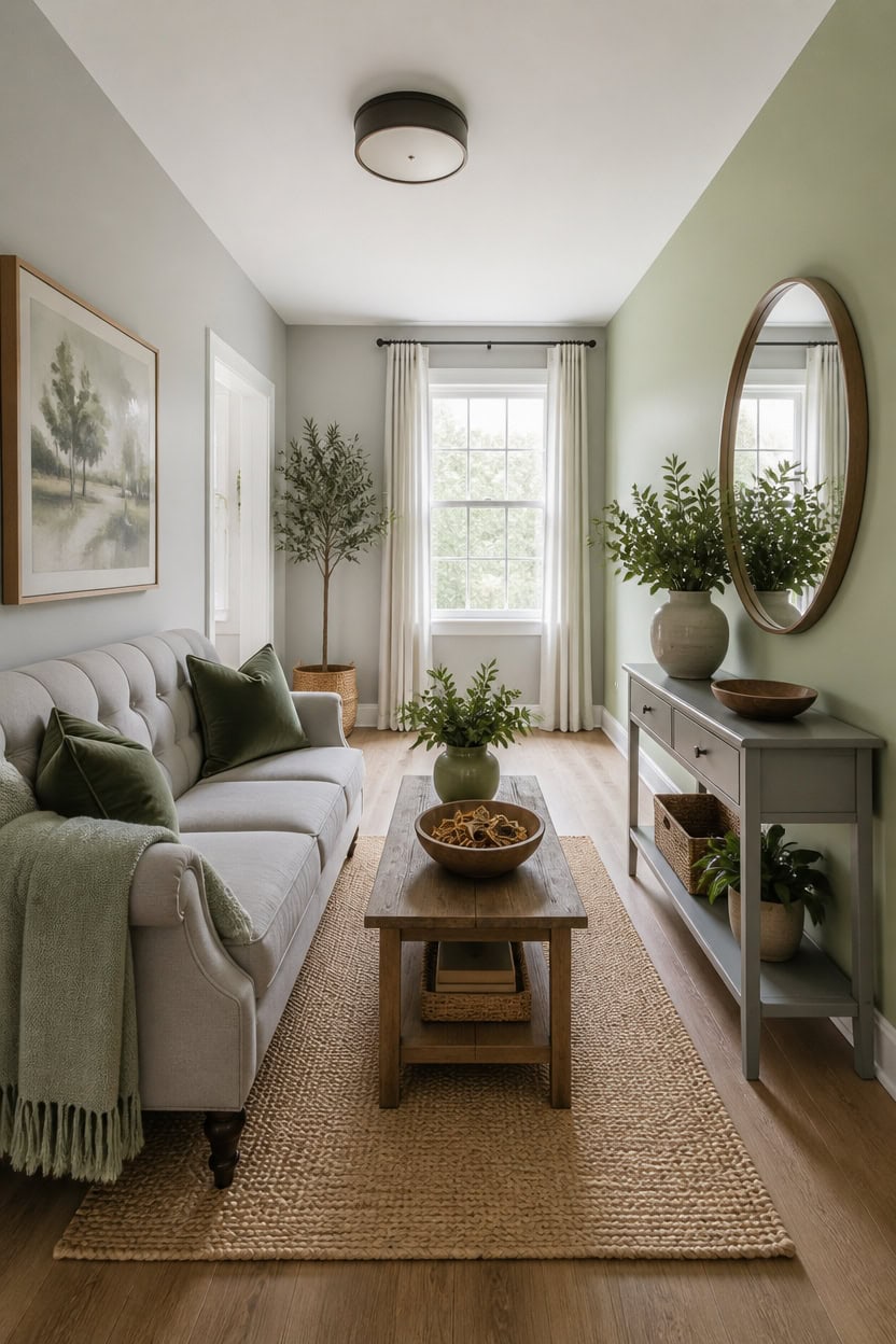 light gray soft green accents