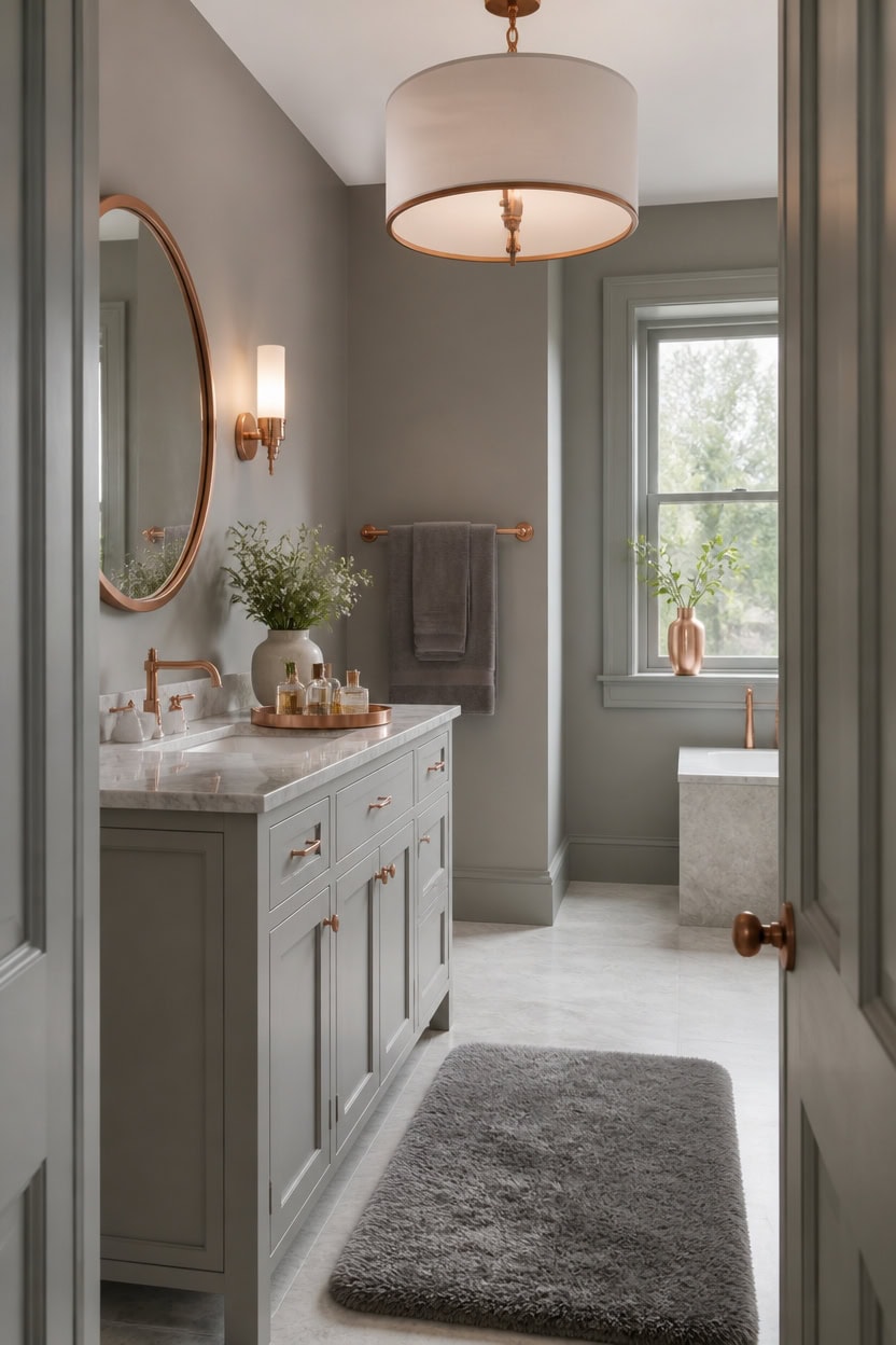 light gray warm copper accents