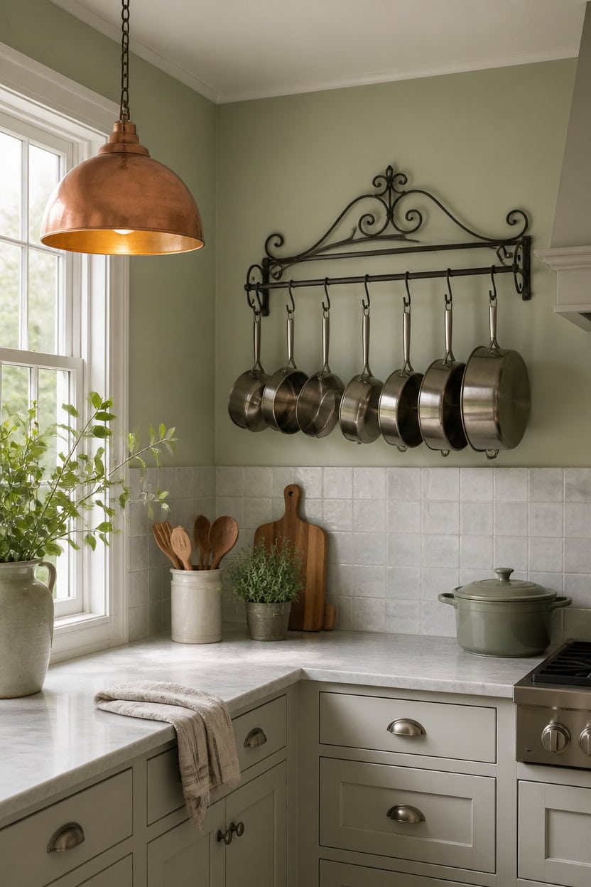 light green kitchen pot display