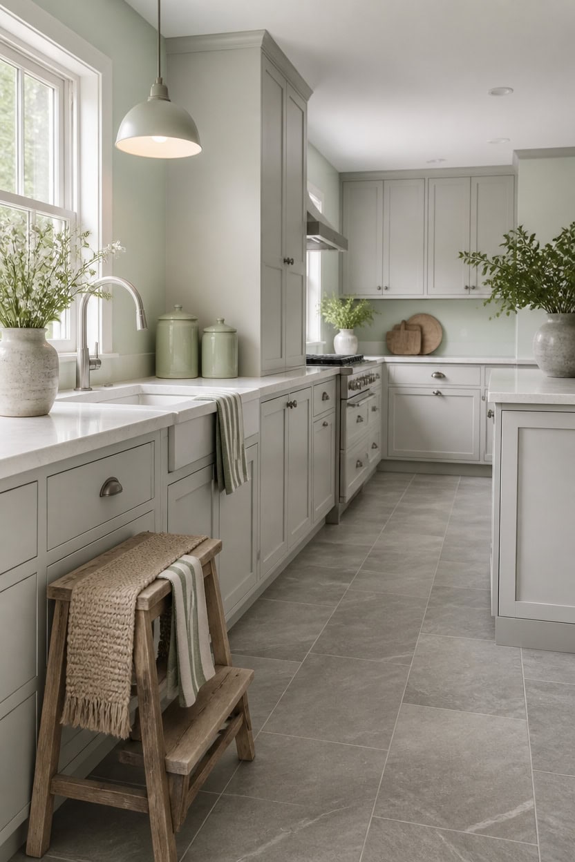 light green kitchen with grounding