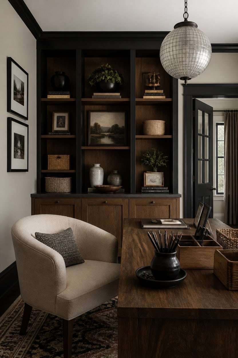 light greige walls black trim