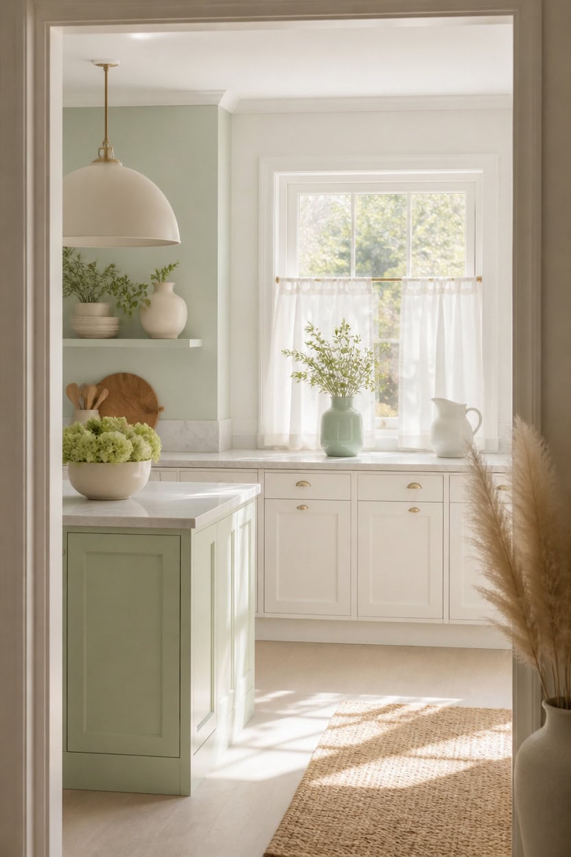 light mint caf curtain vignette