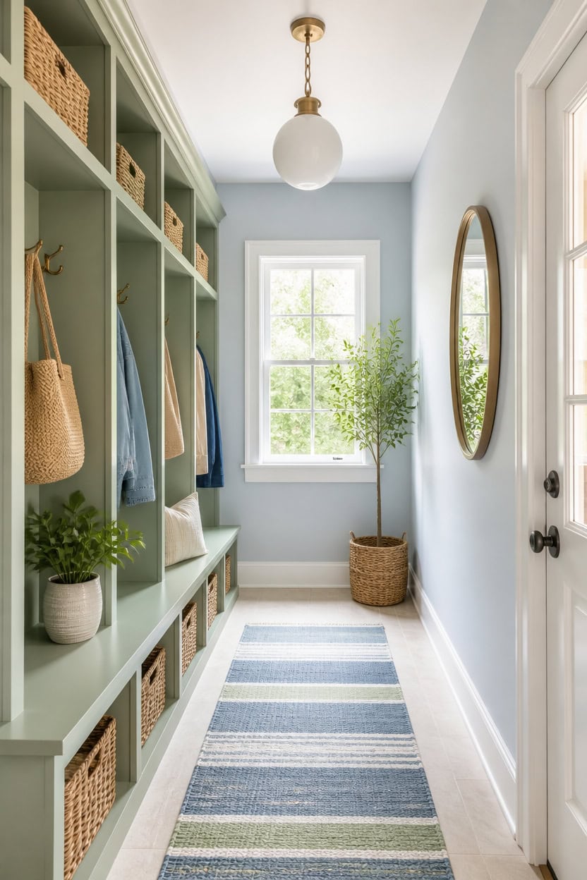 light reflecting blue green entryway