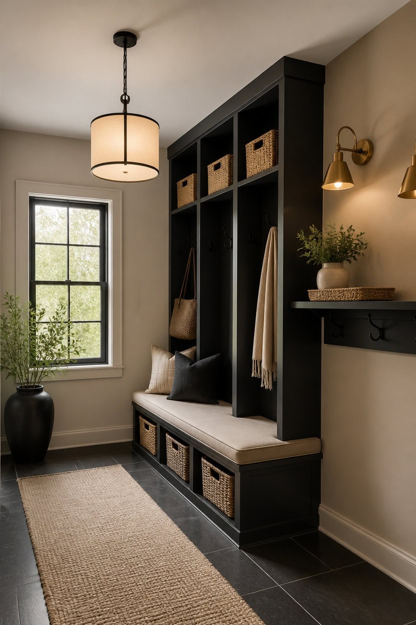 light tan walls dark cubbies
