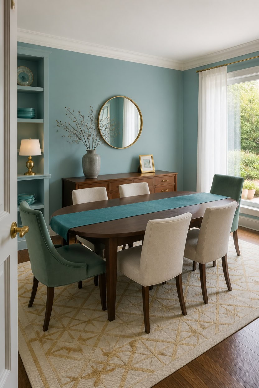 light turquoise restrained gold accents
