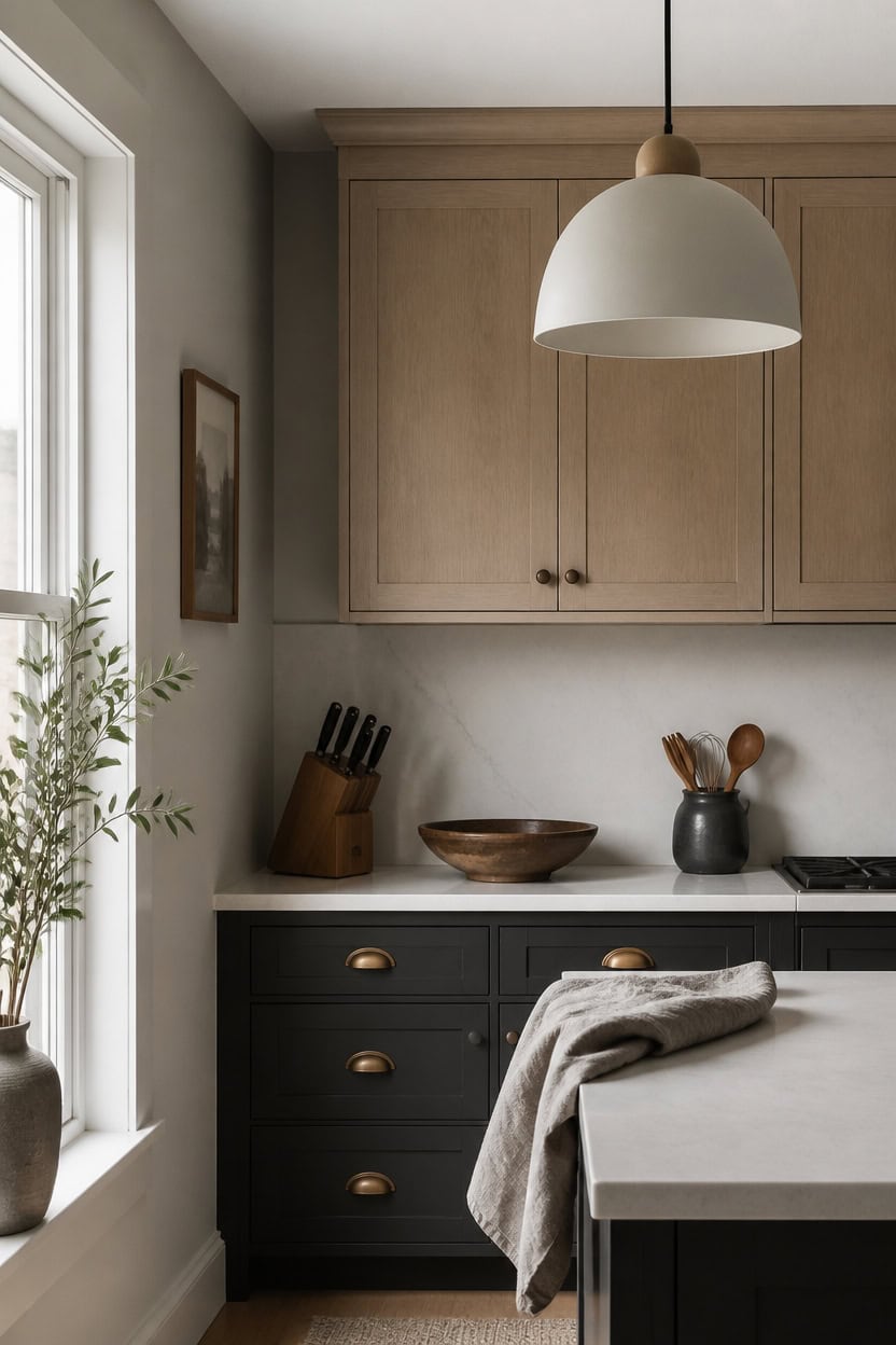 light upper grounded lower cabinetry