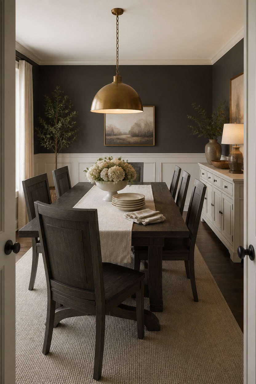 linen runner gray cream dining