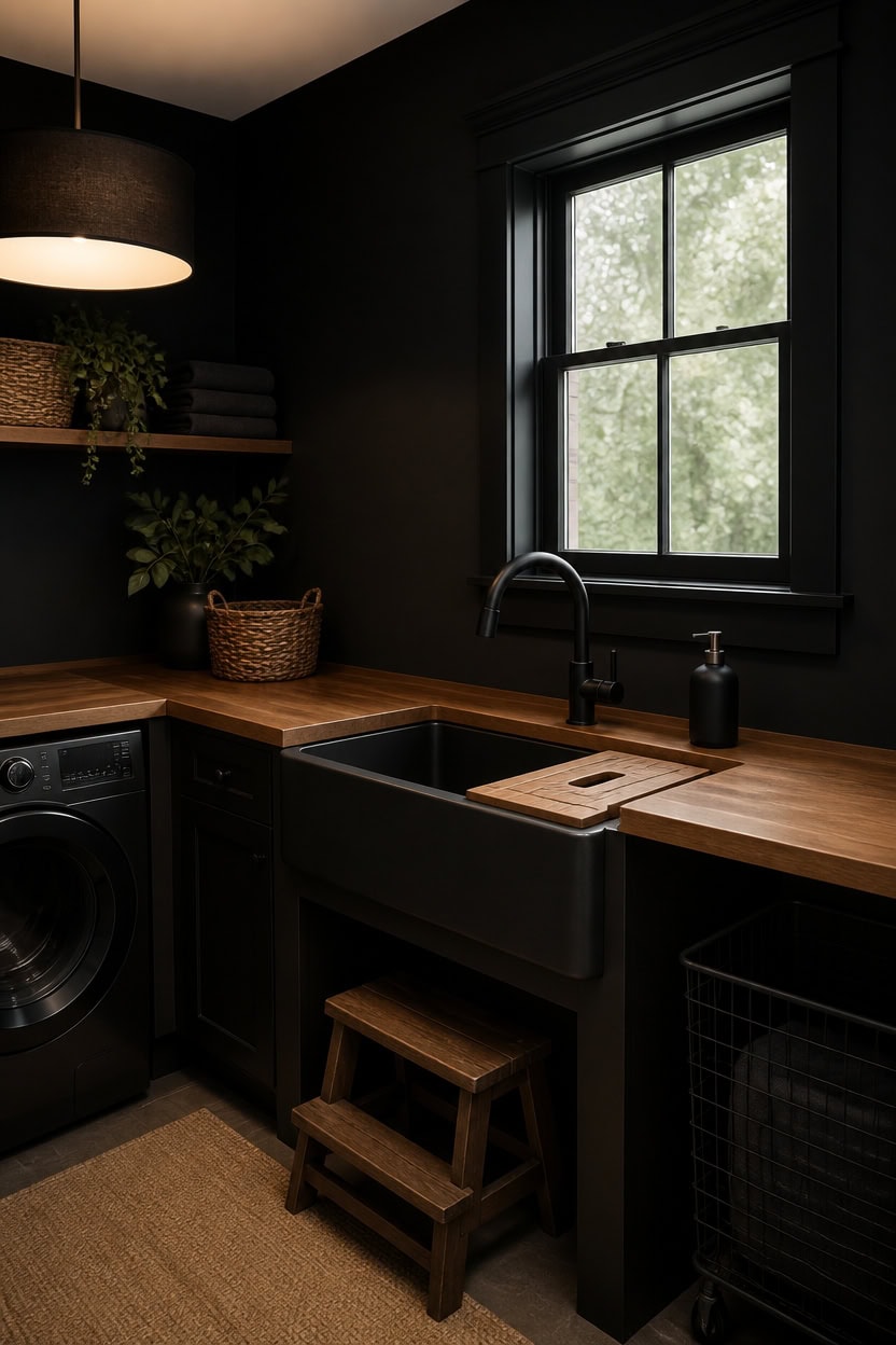 matte black sink corner vignette