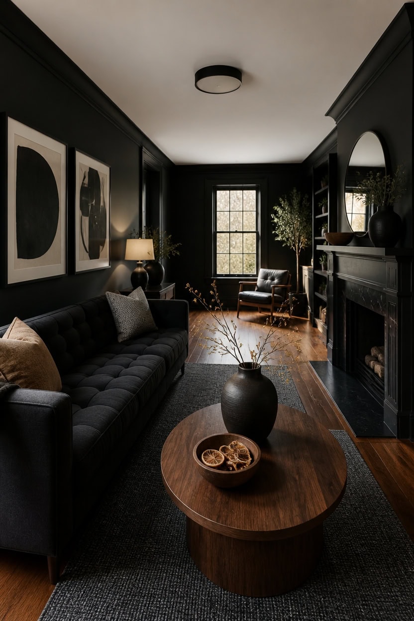 matte black warm wood centerpiece