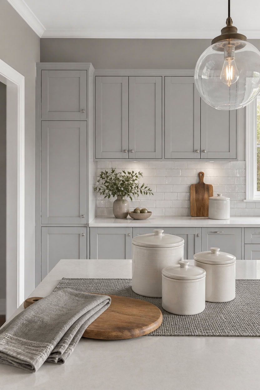 matte textured gray backsplash centerpiece