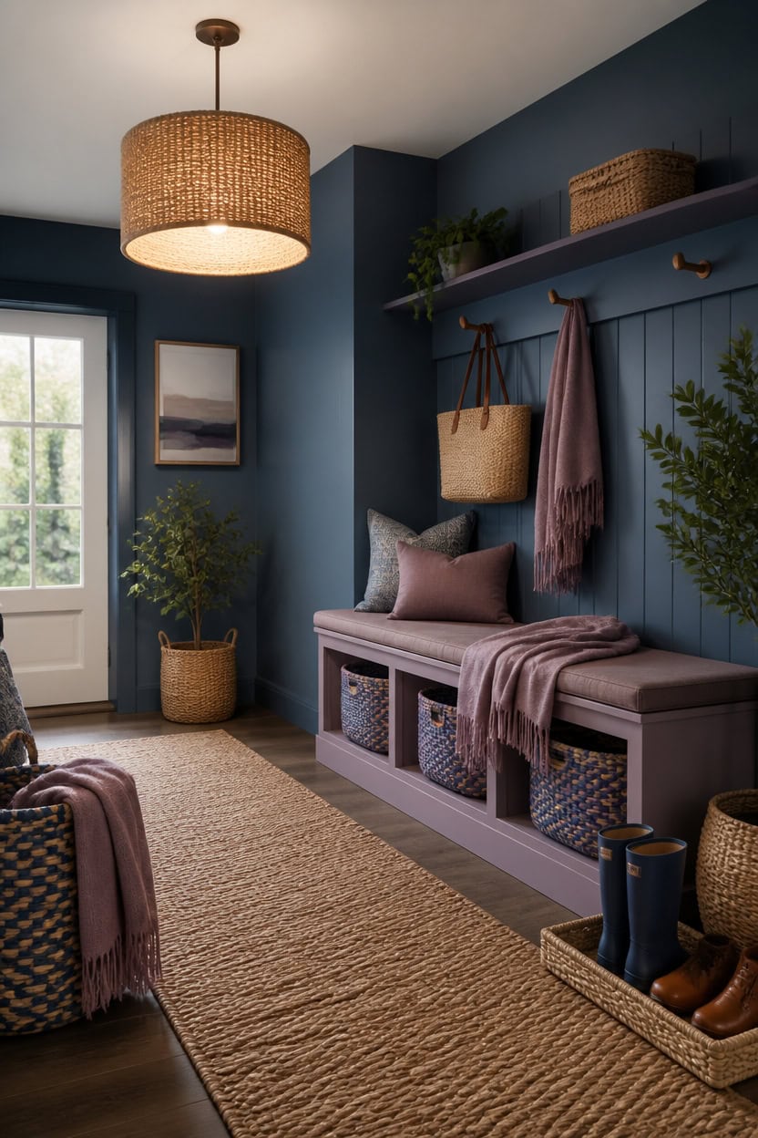 mauve and blue mudroom warmth