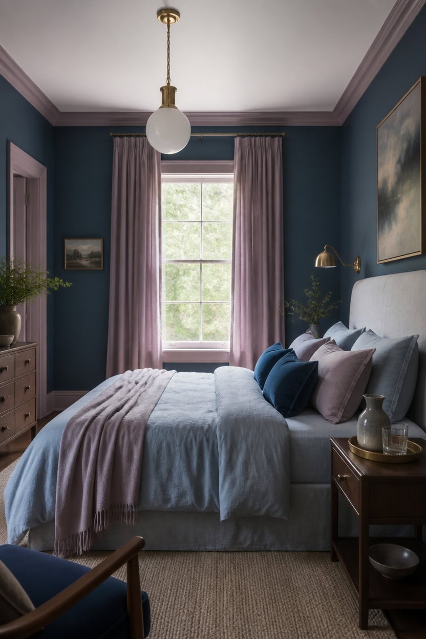 mauve curtains against regent green