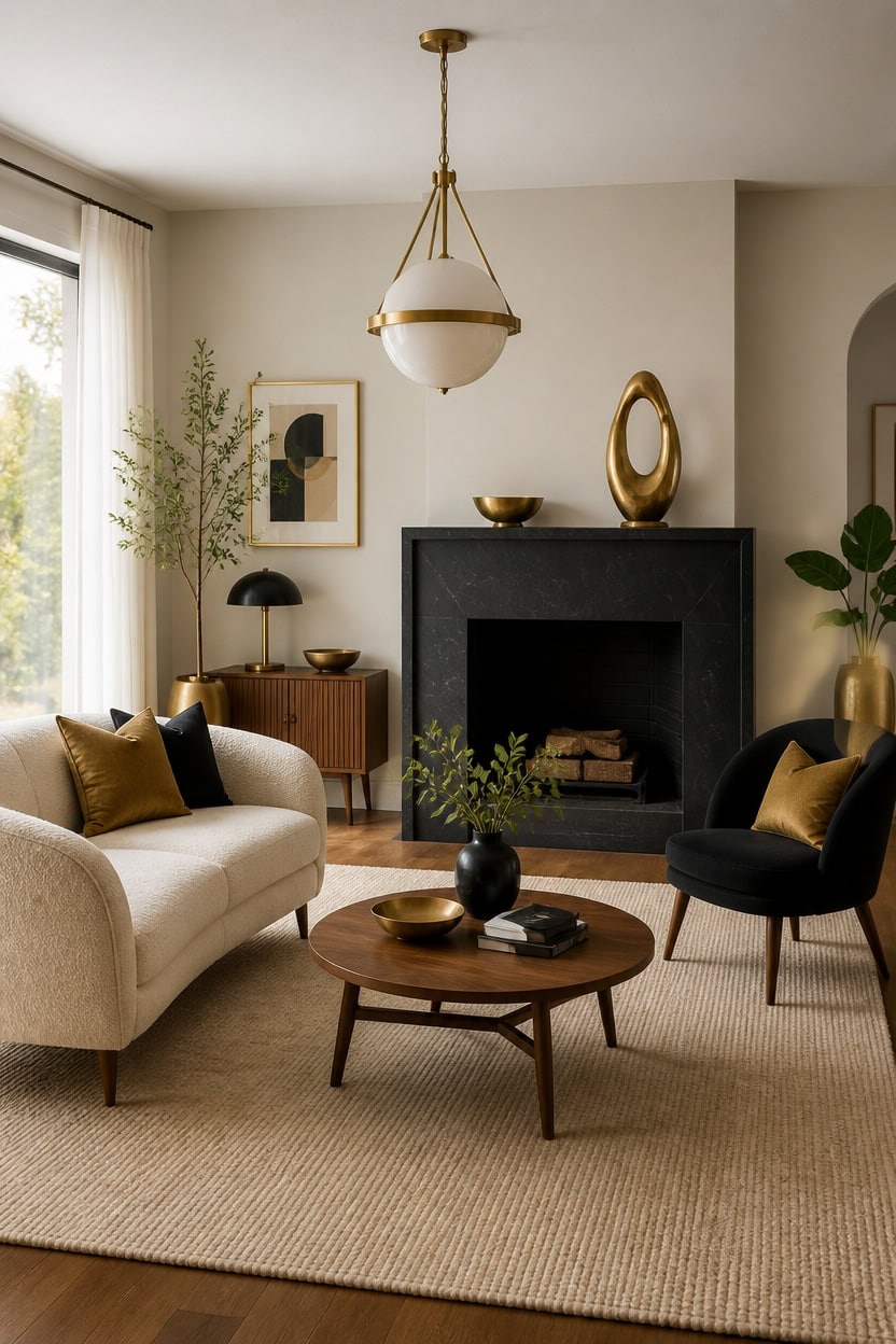 mid century beige black brass