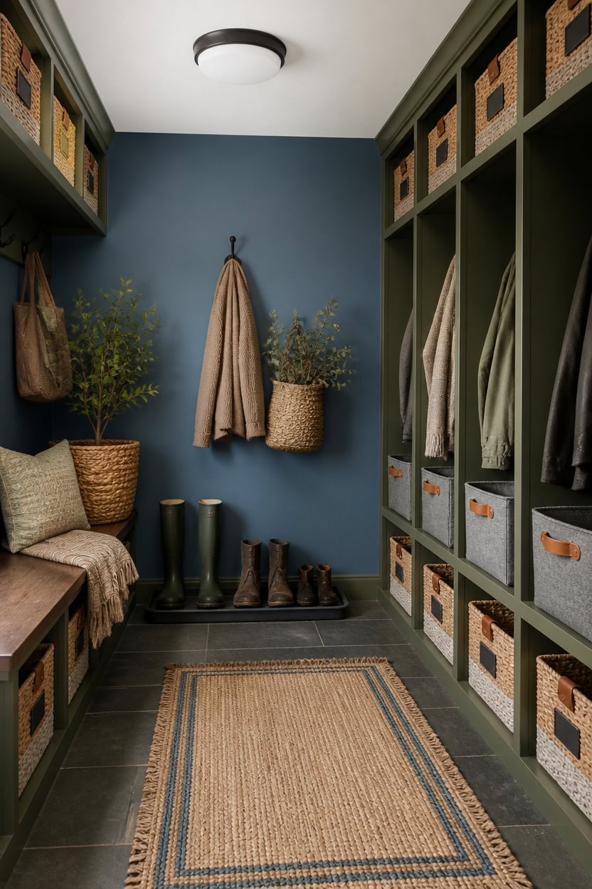 mid tone basketed mudroom palette