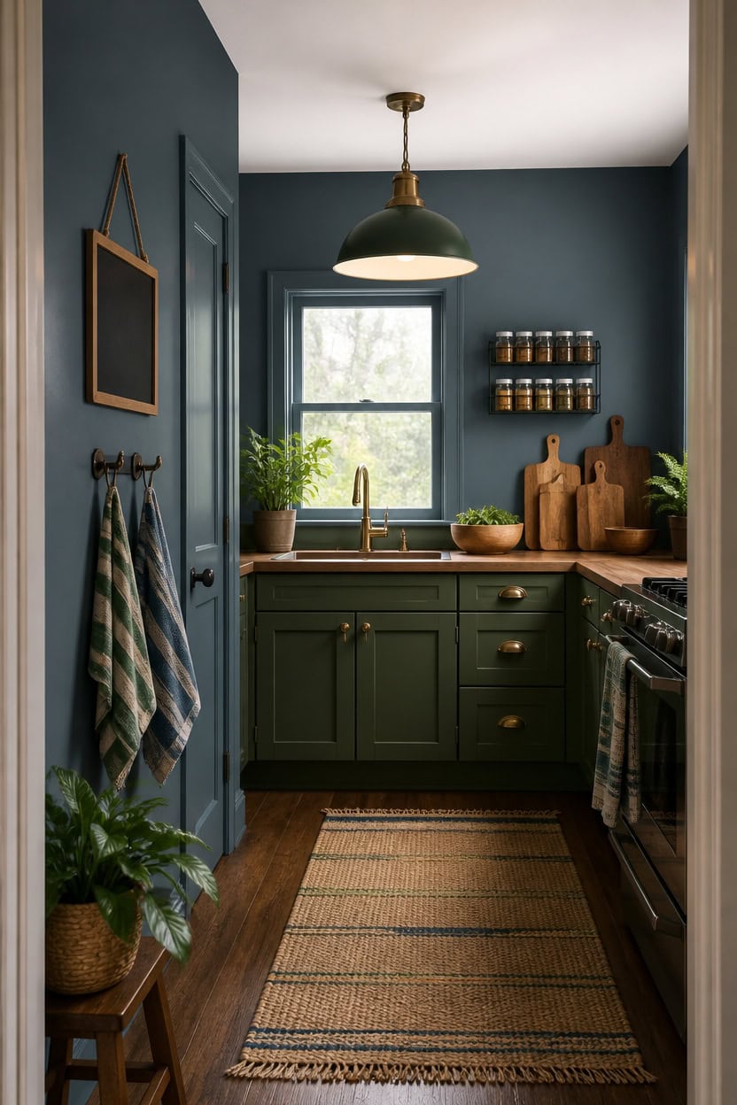 mid tone blue green kitchen