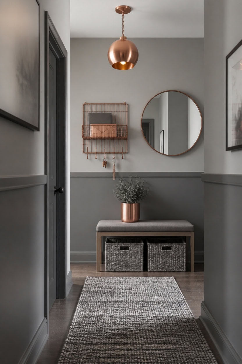 mid tone grays copper accents