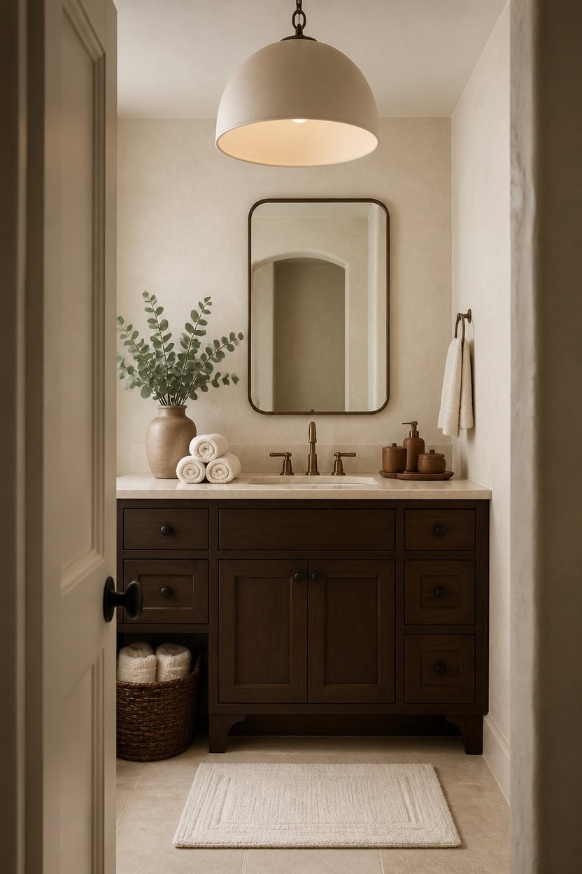 mink vanity cream walls