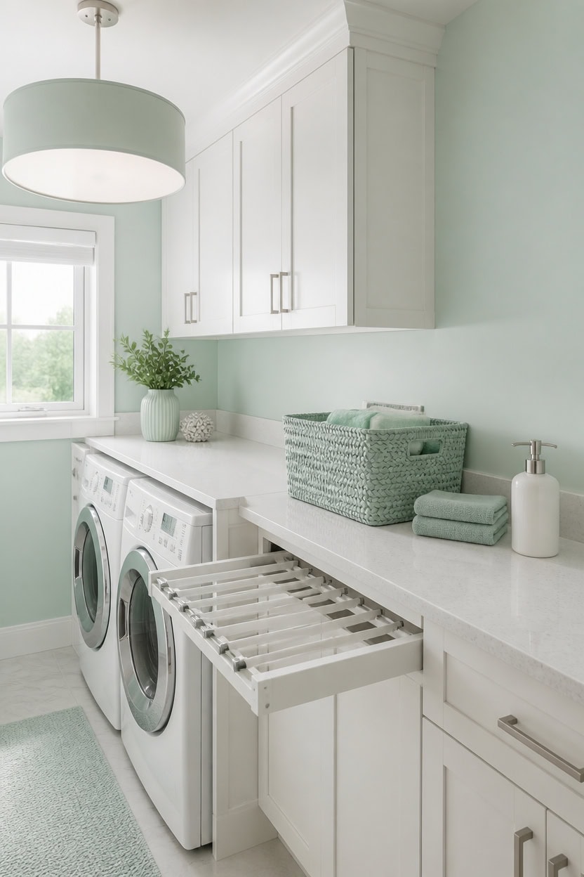 mint accented airy quartz workspace