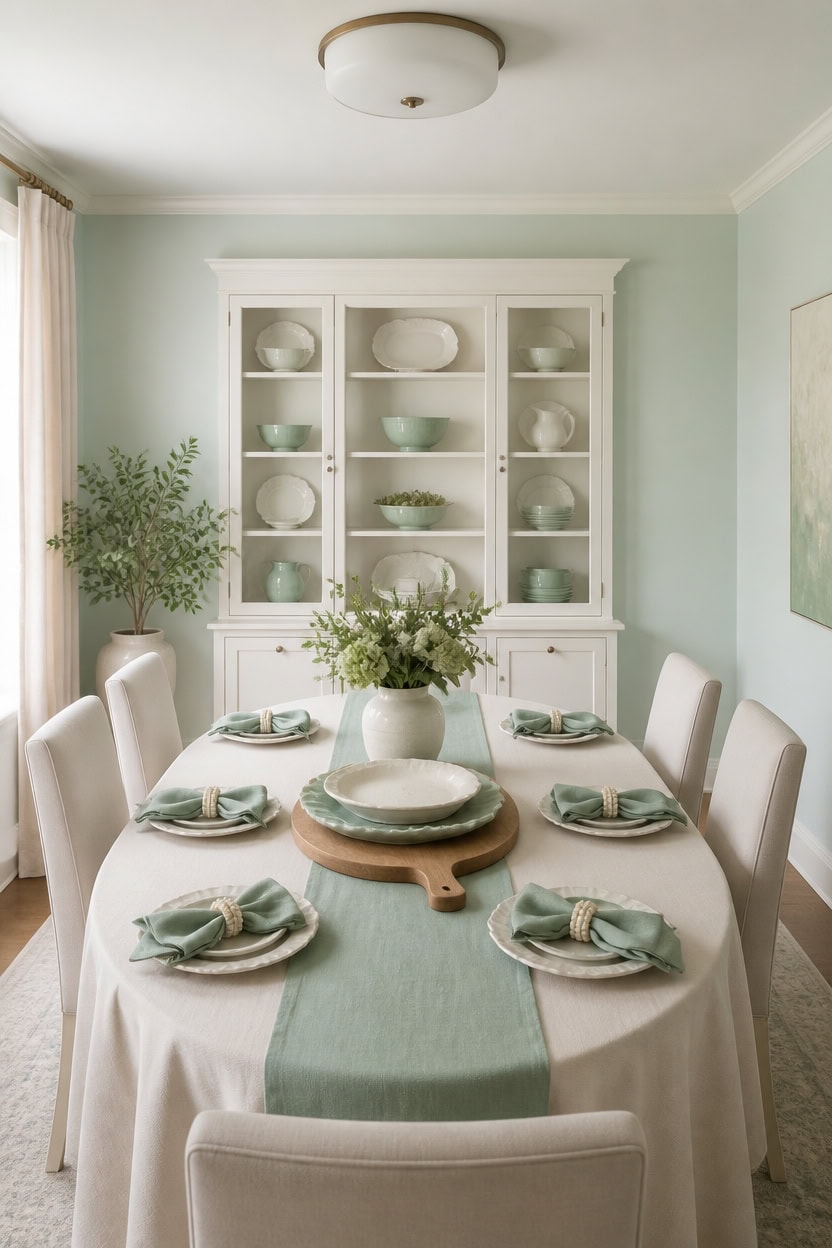 mint and ivory layered tablescape