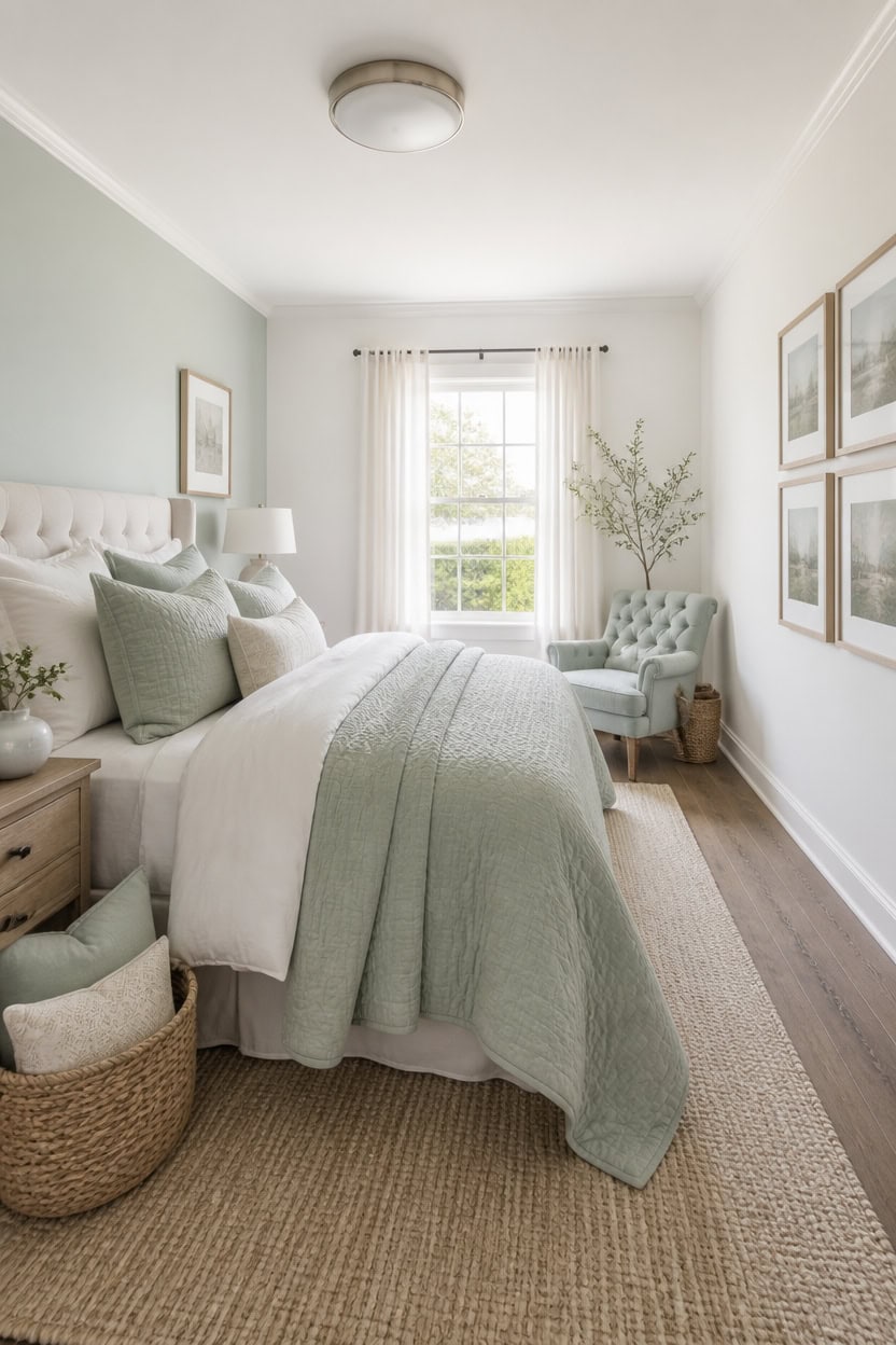 mint and white calming bedroom