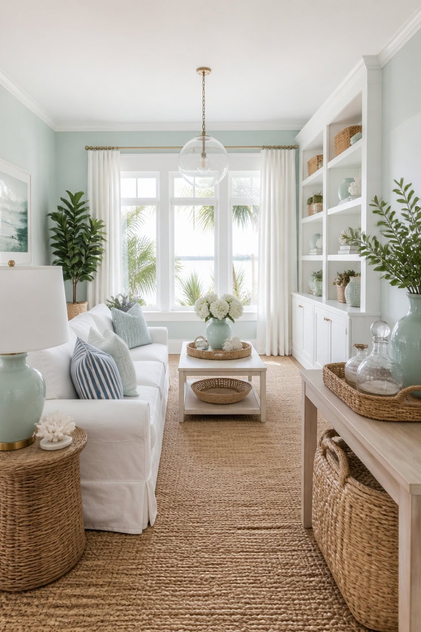 mint and white coastal living