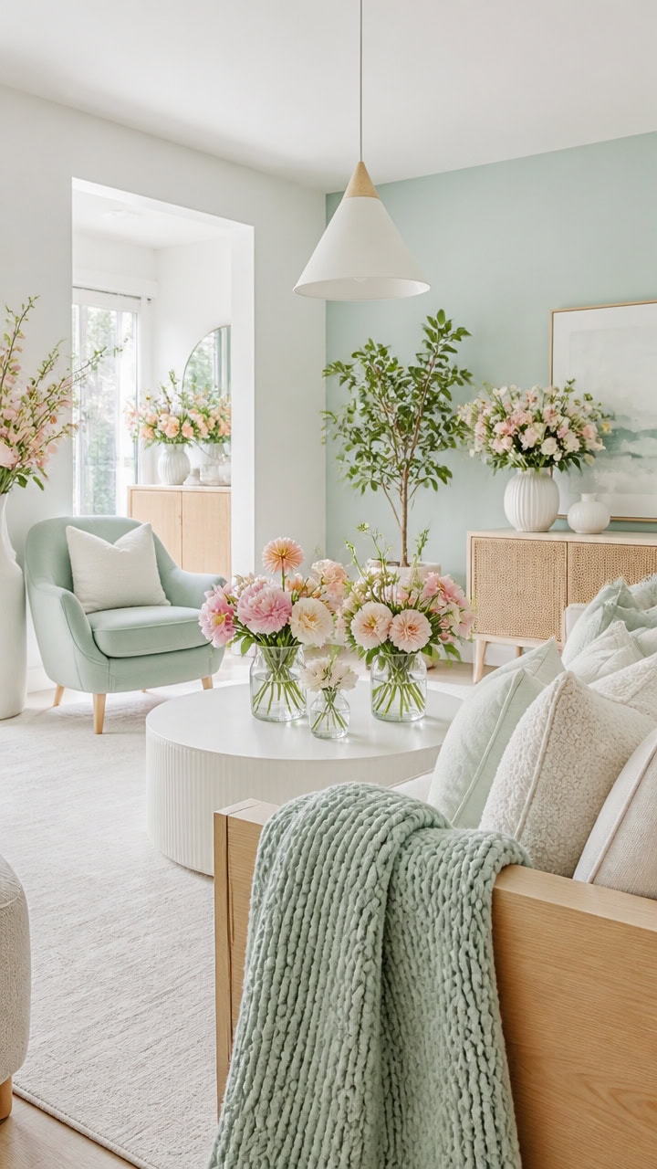 mint and white floral tablescape