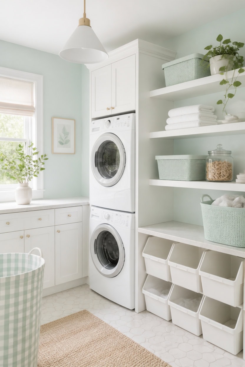 mint and white laundry serenity