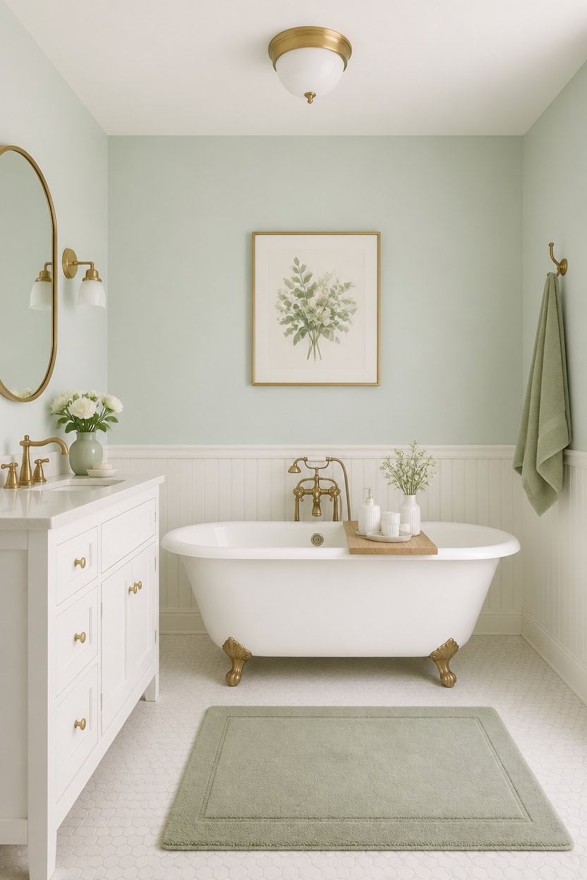 mint and white retro bathroom
