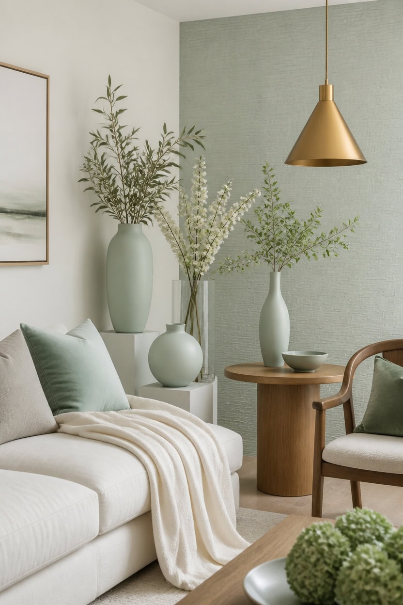 mint and white sculptural vases
