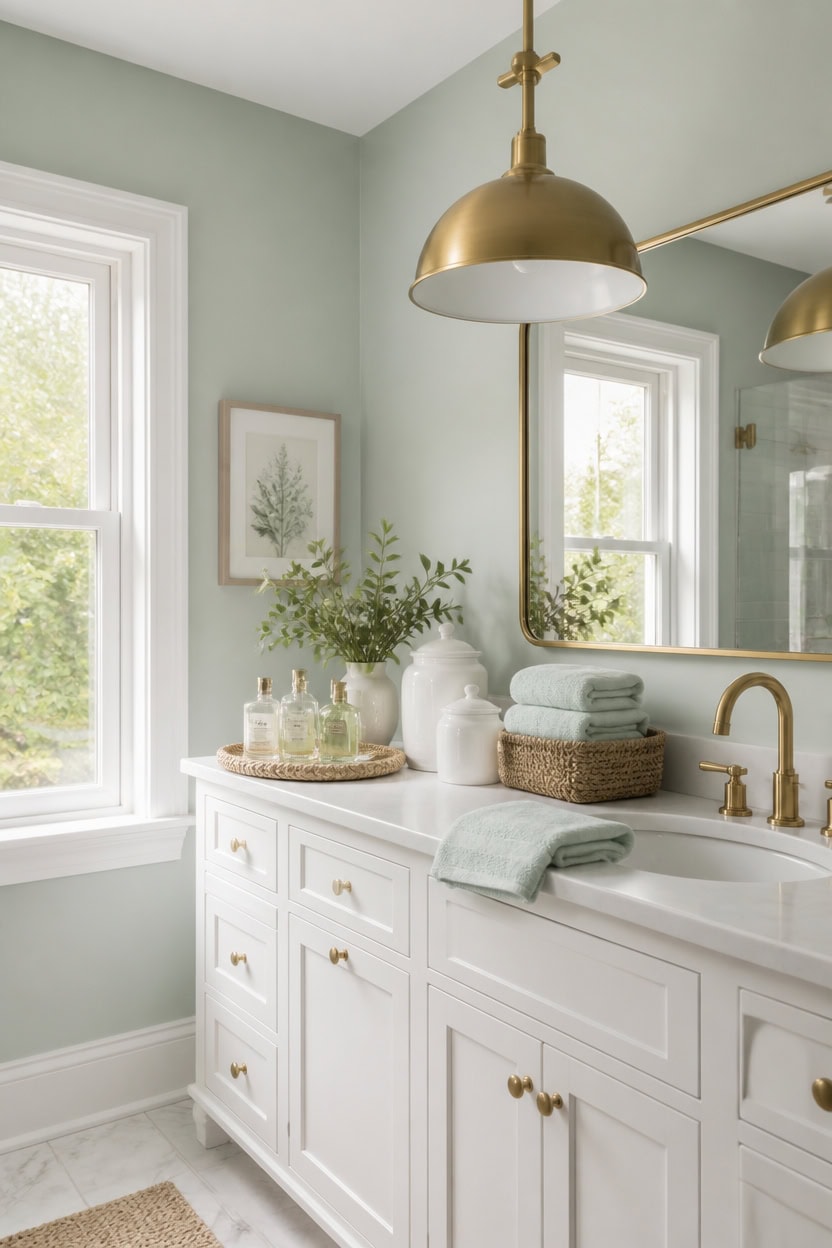 mint and white serene bathroom