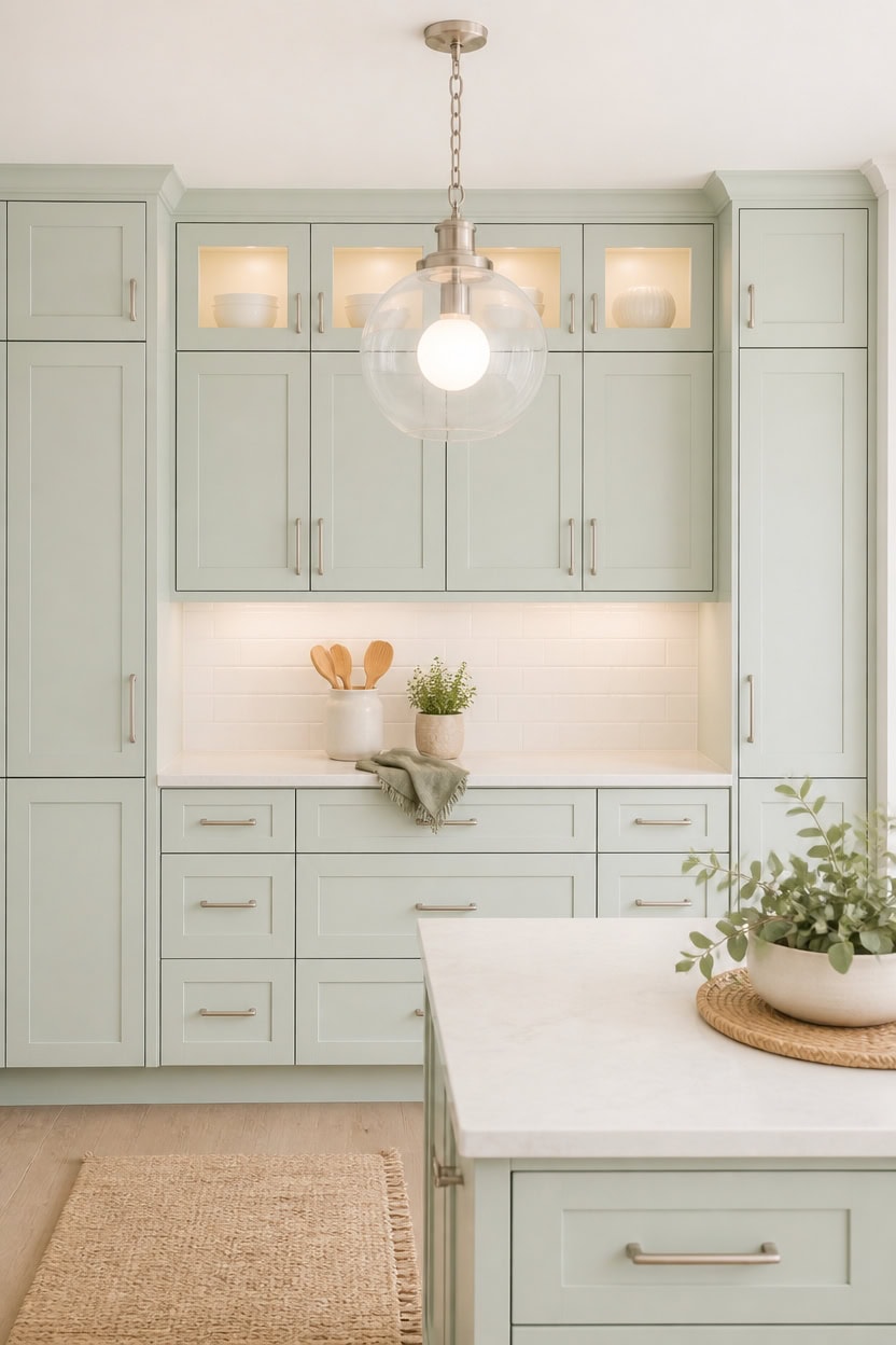 mint cabinets brushed nickel accents