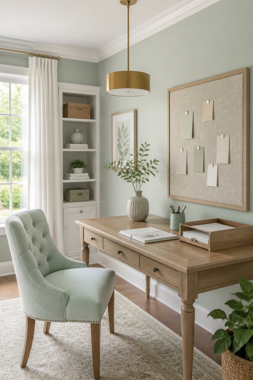 mint coordinated tranquil desk vignette