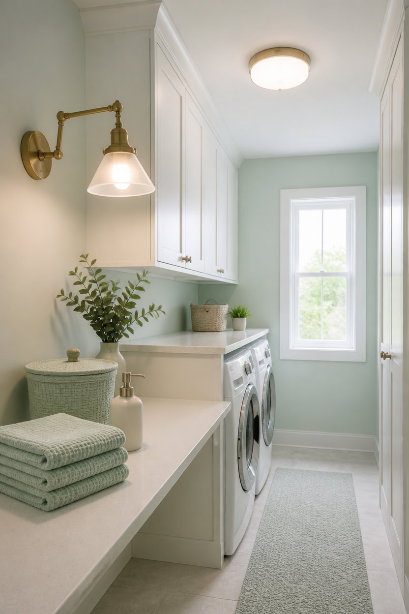 mint glowing layered laundry lighting