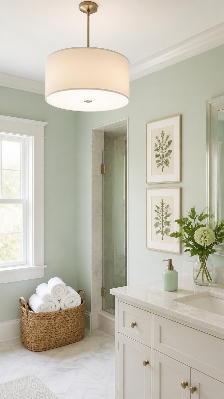 mint green and white bathrooms