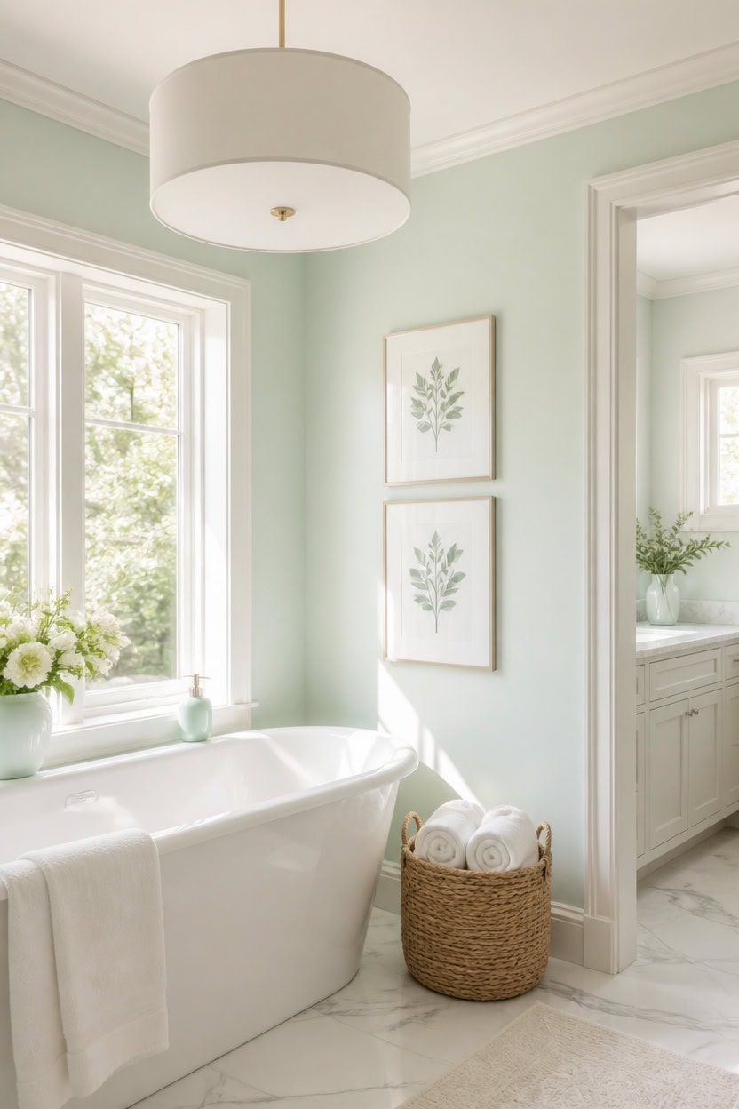 mint green bathroom crisp trim