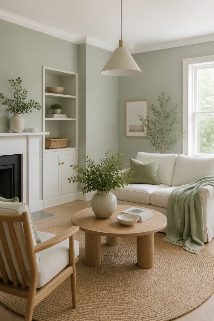 mint green coffee table vignette