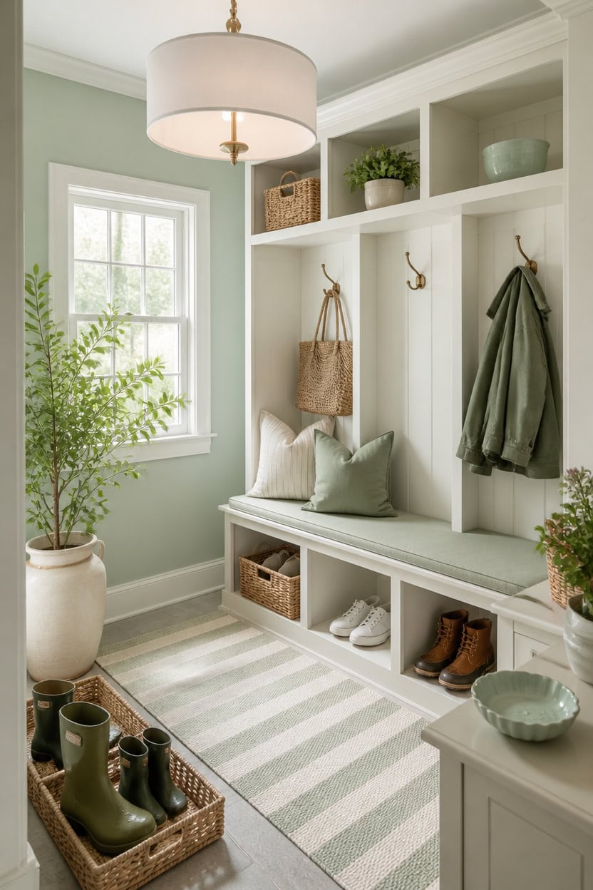 mint green mini mudroom scheme