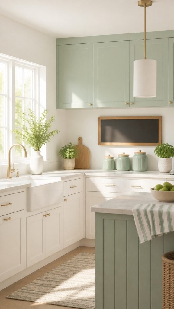 A Mint Green and White Kitchen That Feels Like It Gets Morning Light All Day